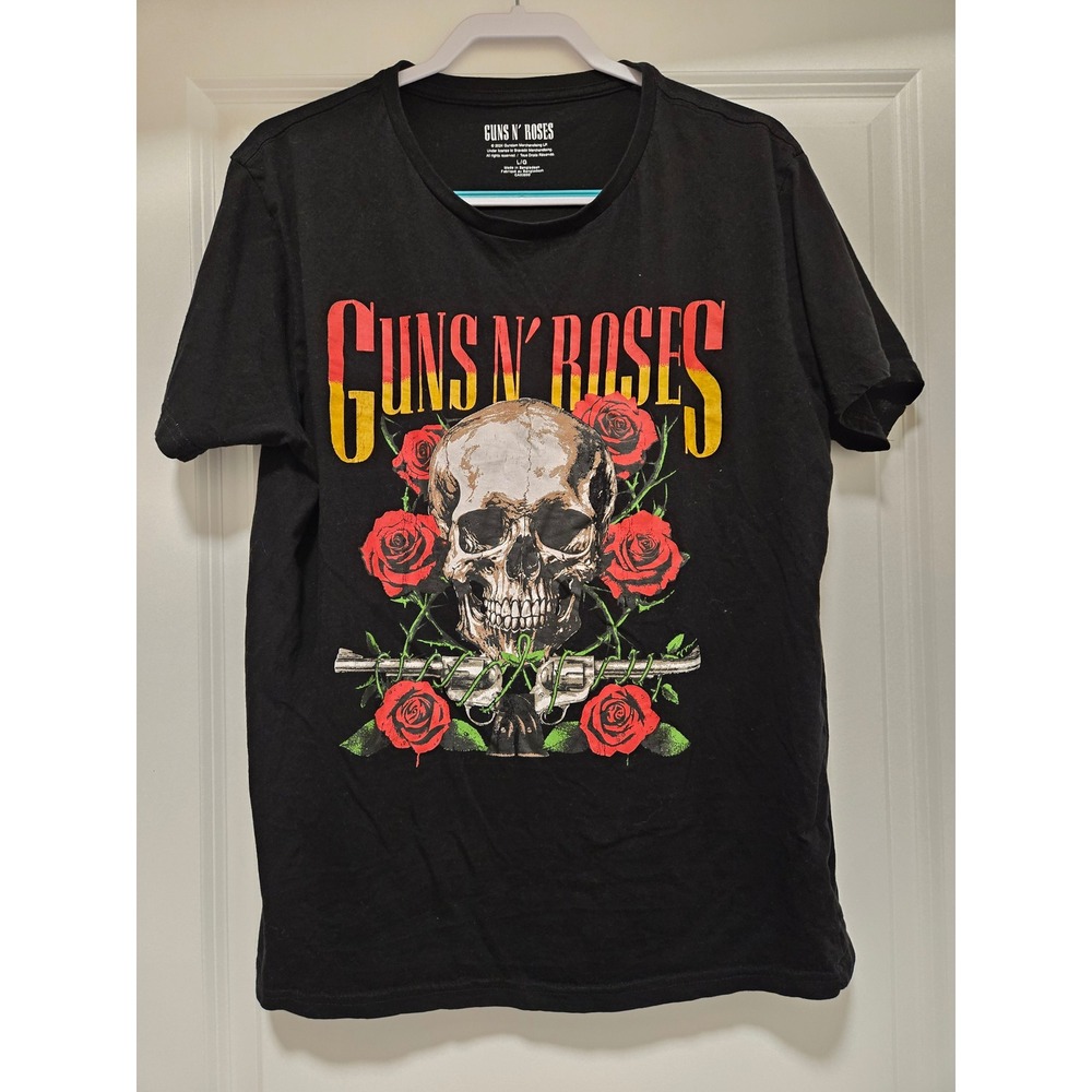 Guns N Roses Tour 1987-88 Graphic T-Shirt Mens Large Black Skull Roses Bravado